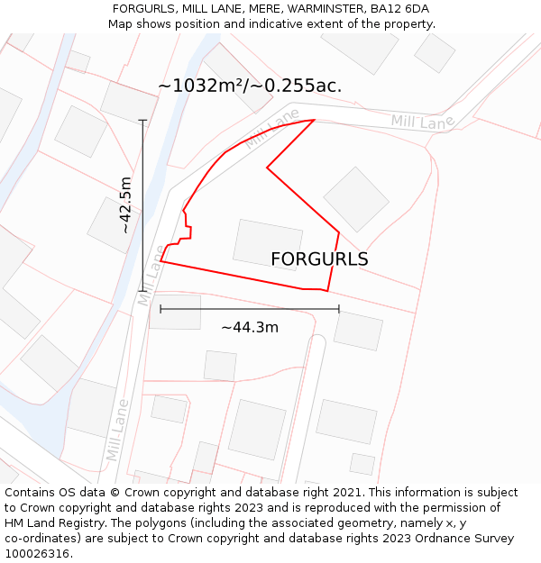 FORGURLS, MILL LANE, MERE, WARMINSTER, BA12 6DA: Plot and title map