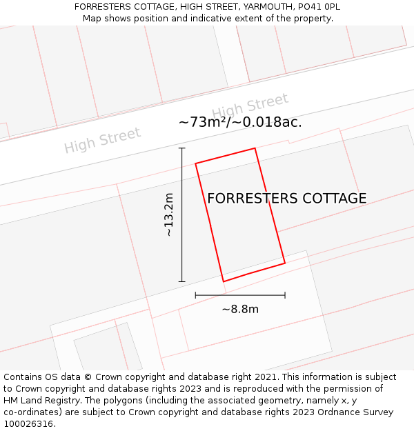 FORRESTERS COTTAGE, HIGH STREET, YARMOUTH, PO41 0PL: Plot and title map