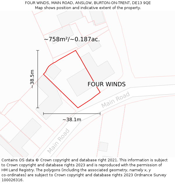 FOUR WINDS, MAIN ROAD, ANSLOW, BURTON-ON-TRENT, DE13 9QE: Plot and title map
