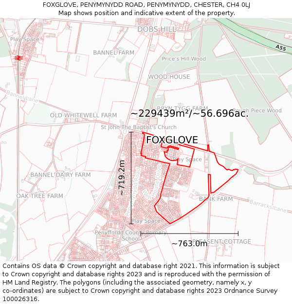 FOXGLOVE, PENYMYNYDD ROAD, PENYMYNYDD, CHESTER, CH4 0LJ: Plot and title map