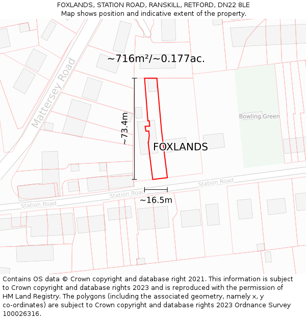 FOXLANDS, STATION ROAD, RANSKILL, RETFORD, DN22 8LE: Plot and title map