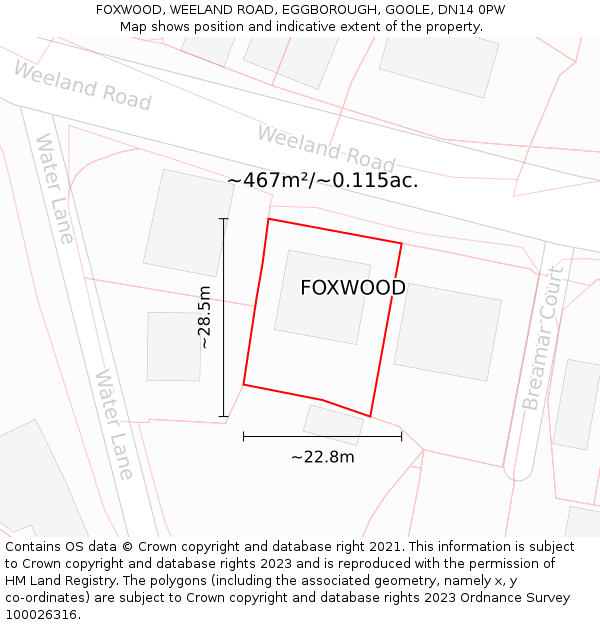FOXWOOD, WEELAND ROAD, EGGBOROUGH, GOOLE, DN14 0PW: Plot and title map
