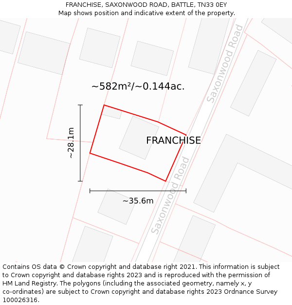 FRANCHISE, SAXONWOOD ROAD, BATTLE, TN33 0EY: Plot and title map