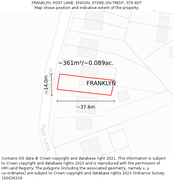 FRANKLYN, POST LANE, ENDON, STOKE-ON-TRENT, ST9 9DT: Plot and title map