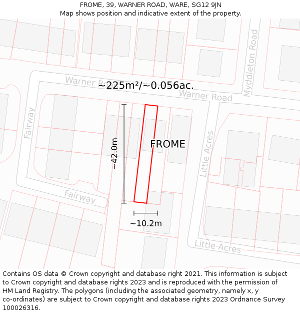 FROME, 39, WARNER ROAD, WARE, SG12 9JN: Plot and title map