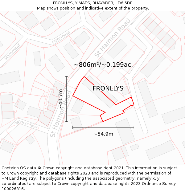 FRONLLYS, Y MAES, RHAYADER, LD6 5DE: Plot and title map