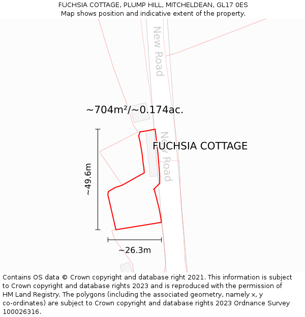 FUCHSIA COTTAGE, PLUMP HILL, MITCHELDEAN, GL17 0ES: Plot and title map