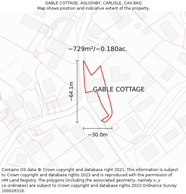 GABLE COTTAGE, AGLIONBY, CARLISLE, CA4 8AQ: Plot and title map