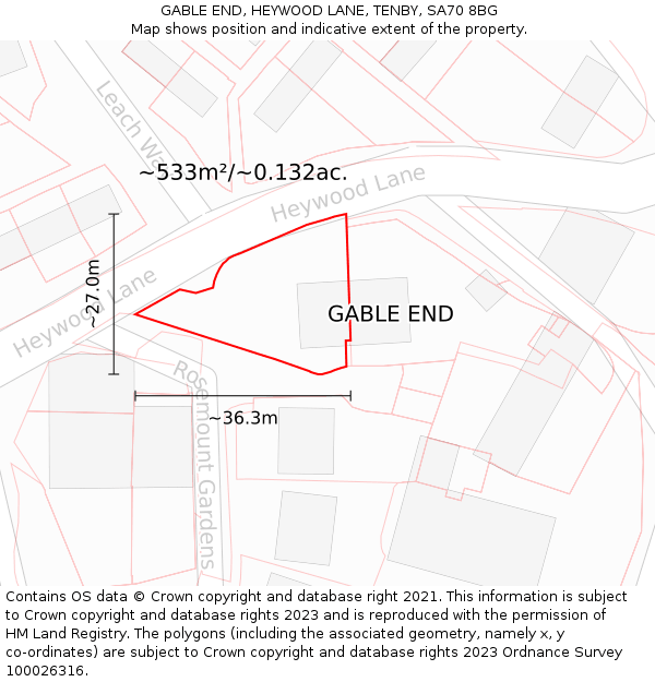 GABLE END, HEYWOOD LANE, TENBY, SA70 8BG: Plot and title map