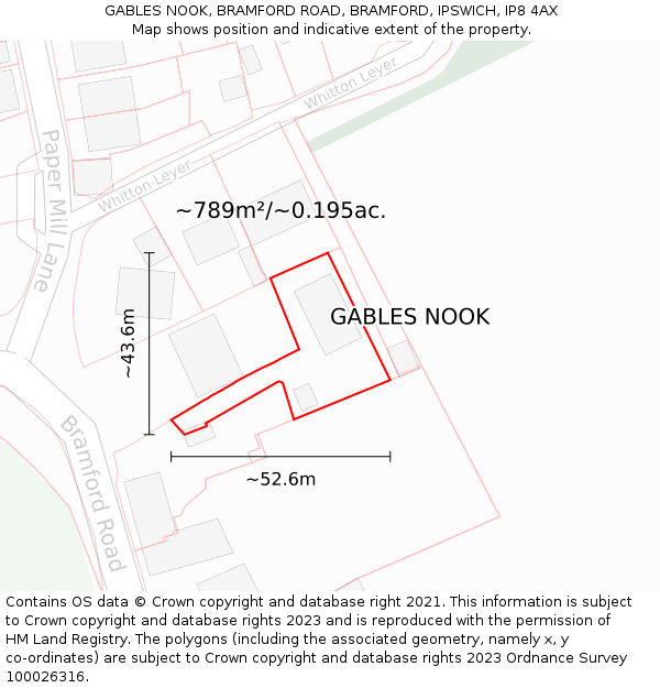 GABLES NOOK, BRAMFORD ROAD, BRAMFORD, IPSWICH, IP8 4AX: Plot and title map