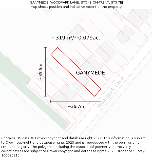 GANYMEDE, WOODPARK LANE, STOKE-ON-TRENT, ST3 7EJ: Plot and title map