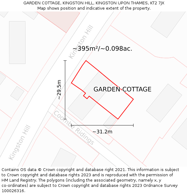GARDEN COTTAGE, KINGSTON HILL, KINGSTON UPON THAMES, KT2 7JX: Plot and title map