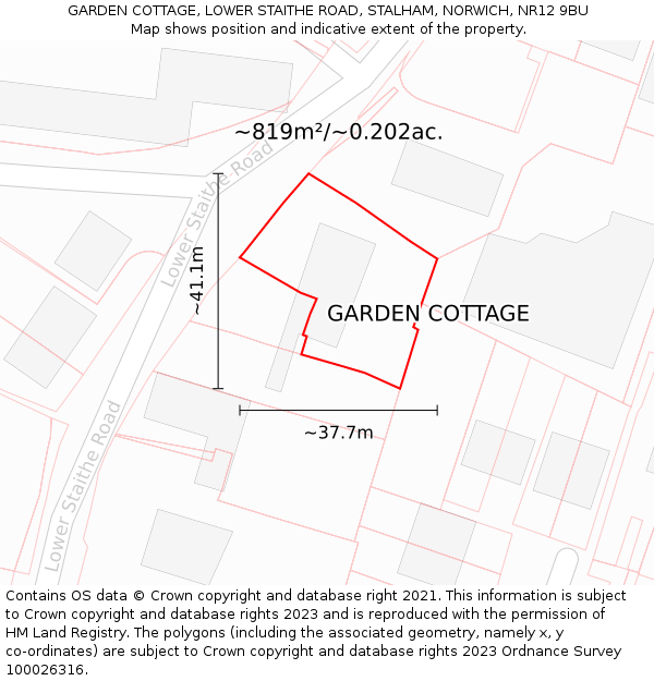 GARDEN COTTAGE, LOWER STAITHE ROAD, STALHAM, NORWICH, NR12 9BU: Plot and title map