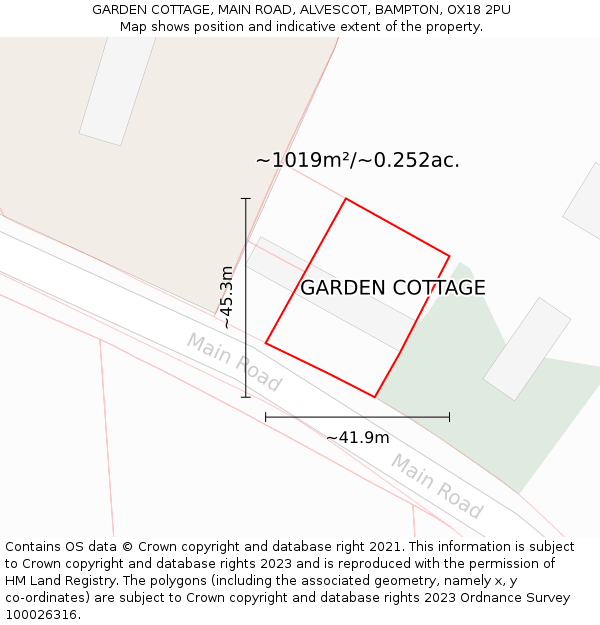 GARDEN COTTAGE, MAIN ROAD, ALVESCOT, BAMPTON, OX18 2PU: Plot and title map