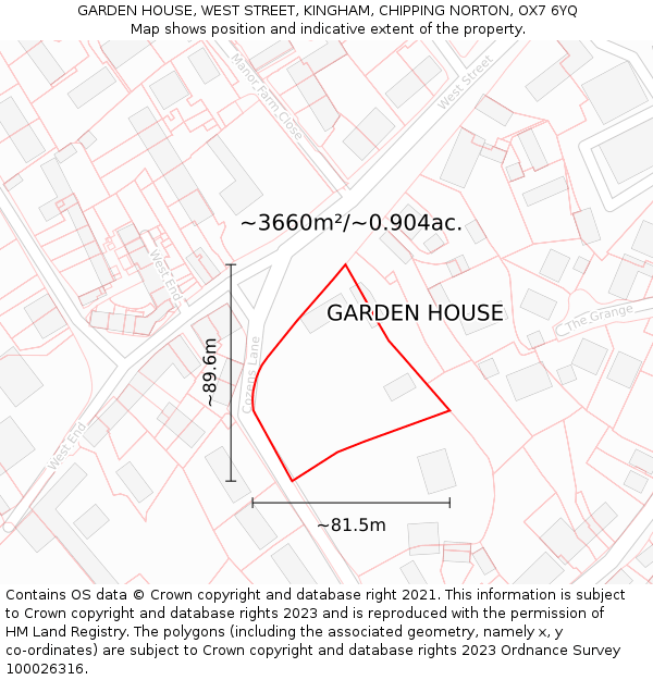 GARDEN HOUSE, WEST STREET, KINGHAM, CHIPPING NORTON, OX7 6YQ: Plot and title map