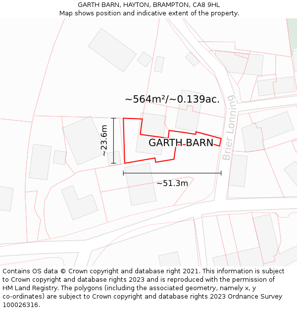 GARTH BARN, HAYTON, BRAMPTON, CA8 9HL: Plot and title map