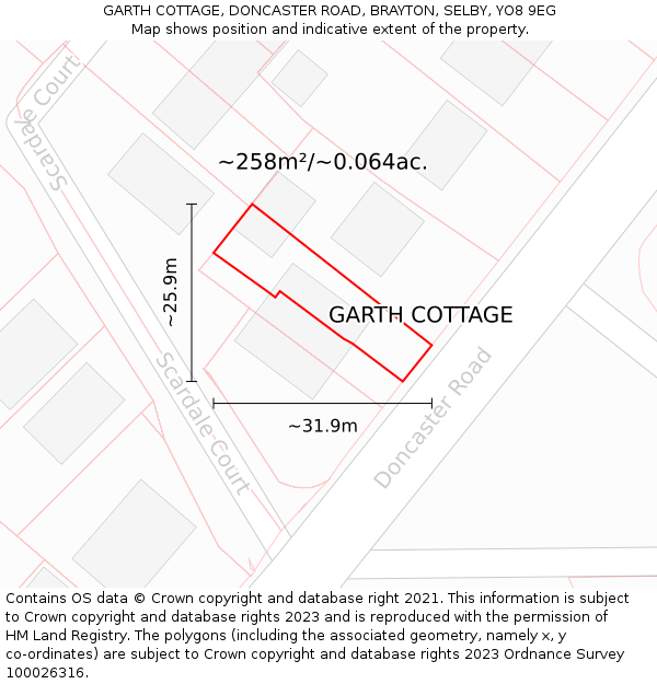 GARTH COTTAGE, DONCASTER ROAD, BRAYTON, SELBY, YO8 9EG: Plot and title map