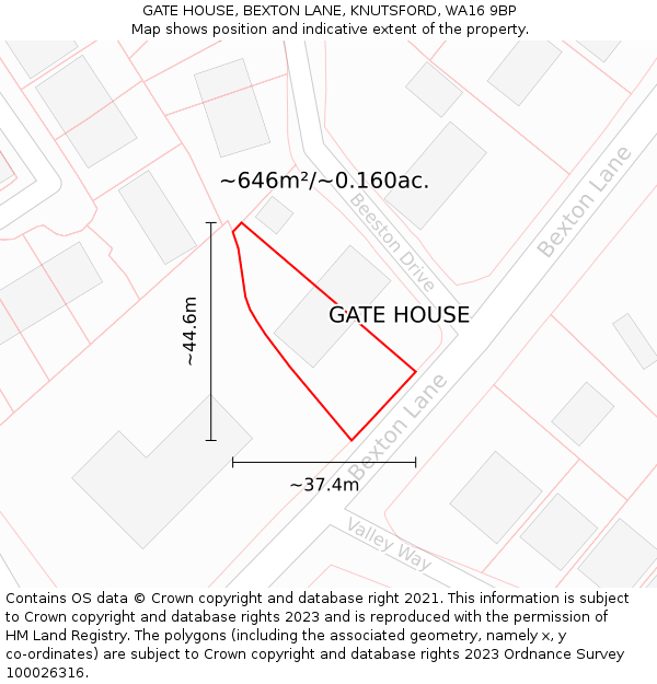 GATE HOUSE, BEXTON LANE, KNUTSFORD, WA16 9BP: Plot and title map