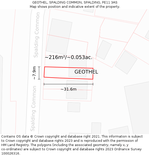 GEOTHEL, SPALDING COMMON, SPALDING, PE11 3AS: Plot and title map