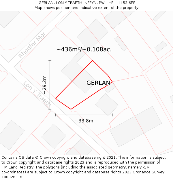 GERLAN, LON Y TRAETH, NEFYN, PWLLHELI, LL53 6EF: Plot and title map