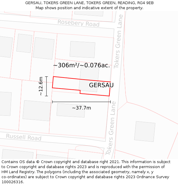 GERSAU, TOKERS GREEN LANE, TOKERS GREEN, READING, RG4 9EB: Plot and title map