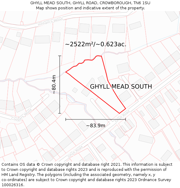 GHYLL MEAD SOUTH, GHYLL ROAD, CROWBOROUGH, TN6 1SU: Plot and title map