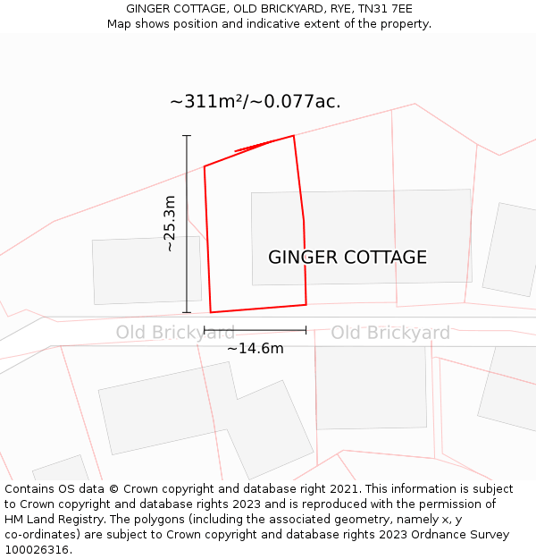 GINGER COTTAGE, OLD BRICKYARD, RYE, TN31 7EE: Plot and title map