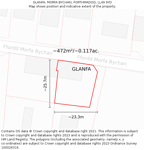 GLANFA, MORFA BYCHAN, PORTHMADOG, LL49 9YD: Plot and title map