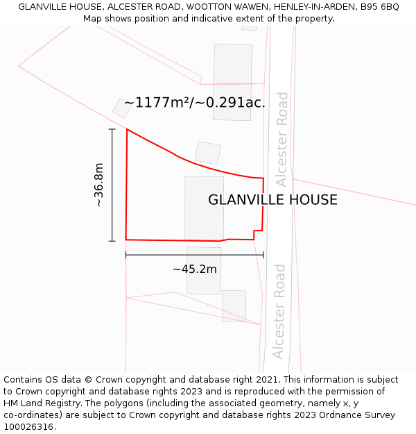 GLANVILLE HOUSE, ALCESTER ROAD, WOOTTON WAWEN, HENLEY-IN-ARDEN, B95 6BQ: Plot and title map
