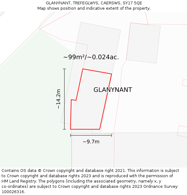 GLANYNANT, TREFEGLWYS, CAERSWS, SY17 5QE: Plot and title map