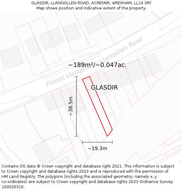 GLASDIR, LLANGOLLEN ROAD, ACREFAIR, WREXHAM, LL14 3RY: Plot and title map