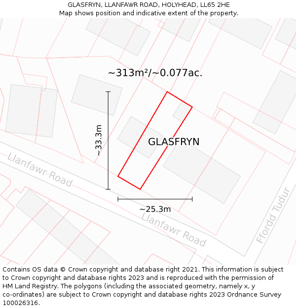 GLASFRYN, LLANFAWR ROAD, HOLYHEAD, LL65 2HE: Plot and title map