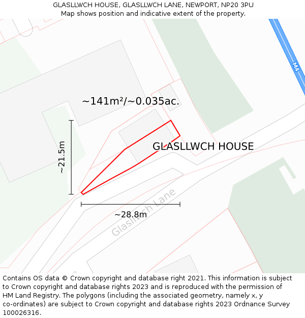 GLASLLWCH HOUSE, GLASLLWCH LANE, NEWPORT, NP20 3PU: Plot and title map