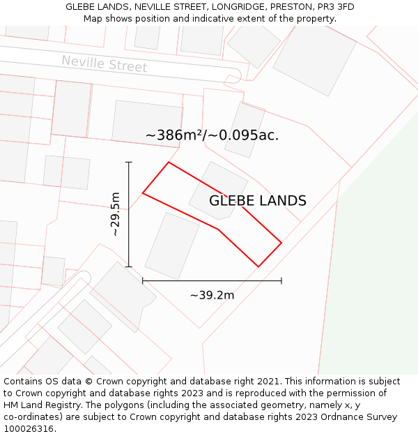 GLEBE LANDS, NEVILLE STREET, LONGRIDGE, PRESTON, PR3 3FD: Plot and title map
