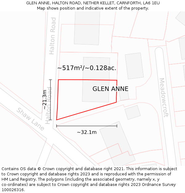 GLEN ANNE, HALTON ROAD, NETHER KELLET, CARNFORTH, LA6 1EU: Plot and title map