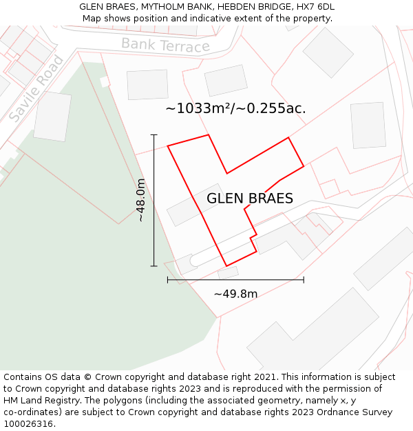 GLEN BRAES, MYTHOLM BANK, HEBDEN BRIDGE, HX7 6DL: Plot and title map