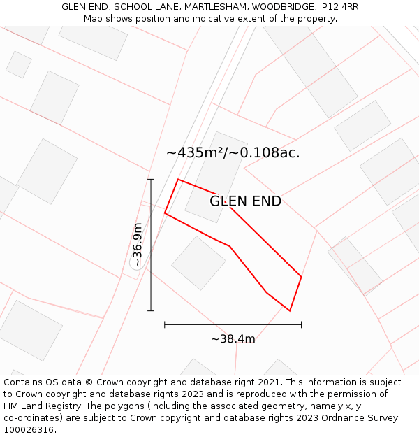 GLEN END, SCHOOL LANE, MARTLESHAM, WOODBRIDGE, IP12 4RR: Plot and title map