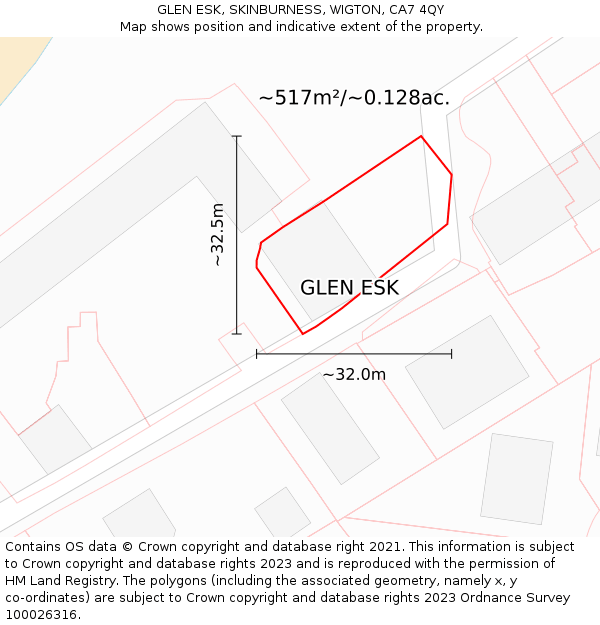 GLEN ESK, SKINBURNESS, WIGTON, CA7 4QY: Plot and title map