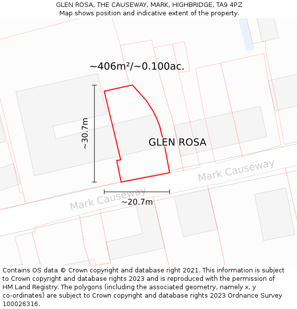 GLEN ROSA, THE CAUSEWAY, MARK, HIGHBRIDGE, TA9 4PZ: Plot and title map