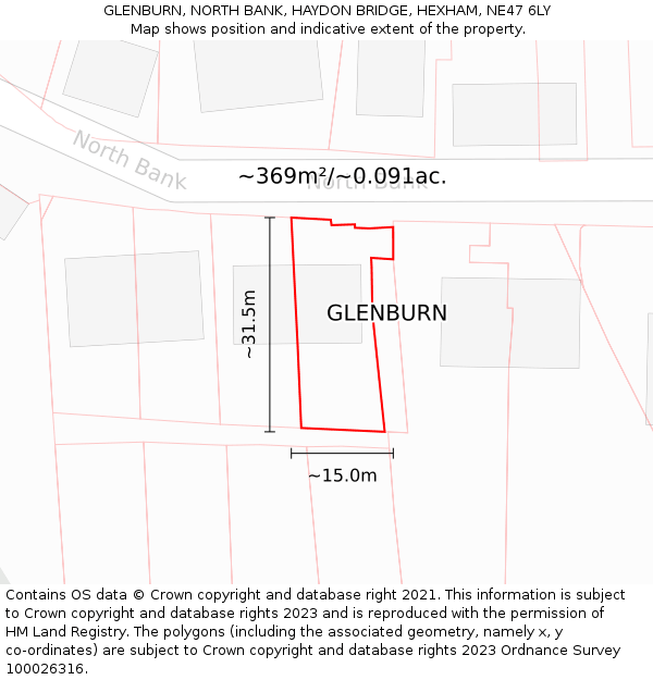 GLENBURN, NORTH BANK, HAYDON BRIDGE, HEXHAM, NE47 6LY: Plot and title map