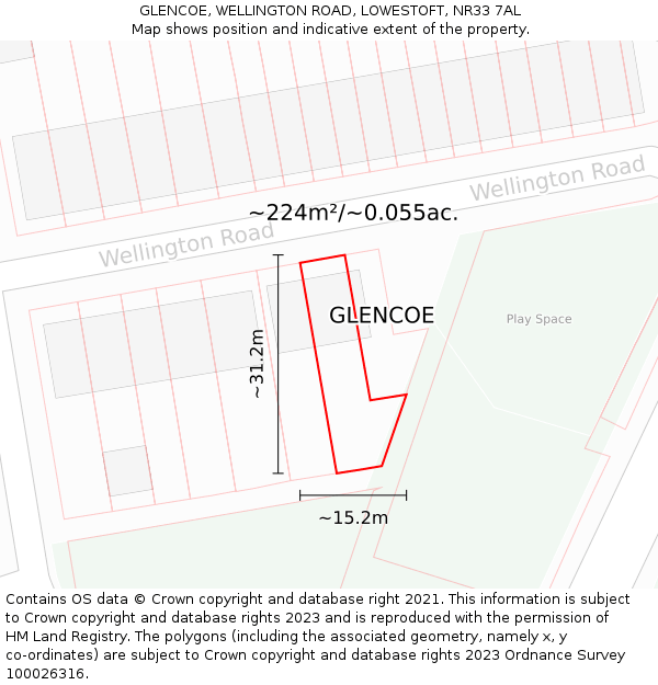GLENCOE, WELLINGTON ROAD, LOWESTOFT, NR33 7AL: Plot and title map