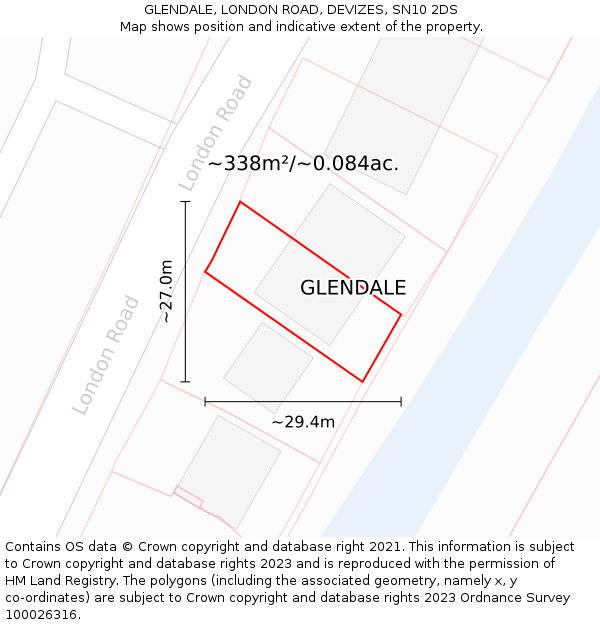 GLENDALE, LONDON ROAD, DEVIZES, SN10 2DS: Plot and title map