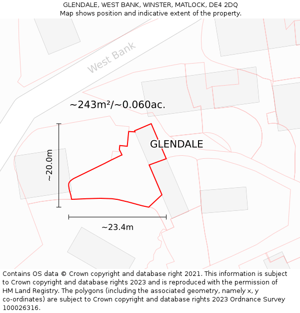 GLENDALE, WEST BANK, WINSTER, MATLOCK, DE4 2DQ: Plot and title map