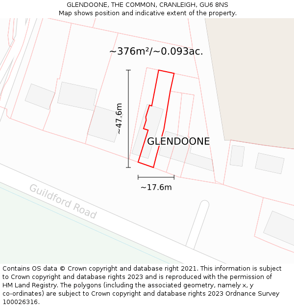 GLENDOONE, THE COMMON, CRANLEIGH, GU6 8NS: Plot and title map
