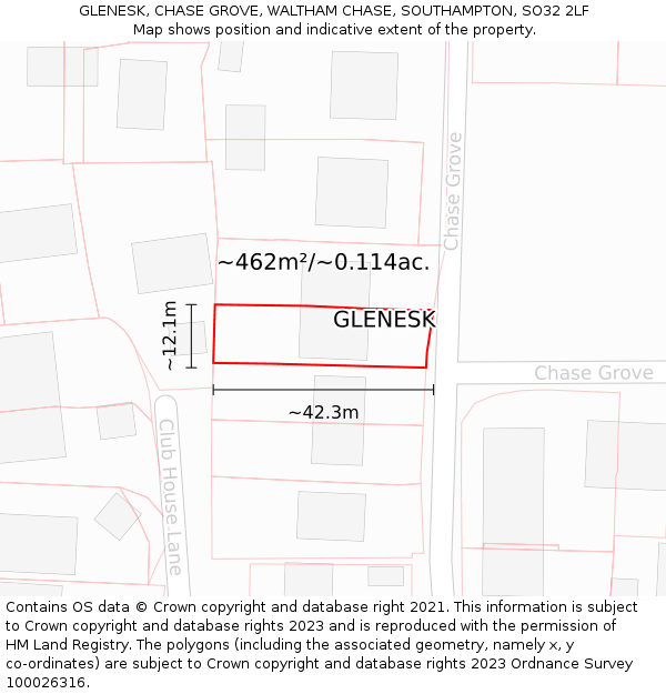 GLENESK, CHASE GROVE, WALTHAM CHASE, SOUTHAMPTON, SO32 2LF: Plot and title map