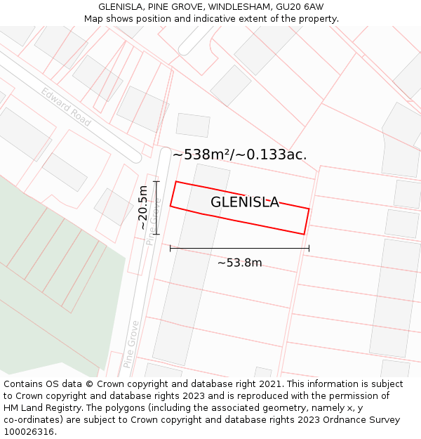 GLENISLA, PINE GROVE, WINDLESHAM, GU20 6AW: Plot and title map