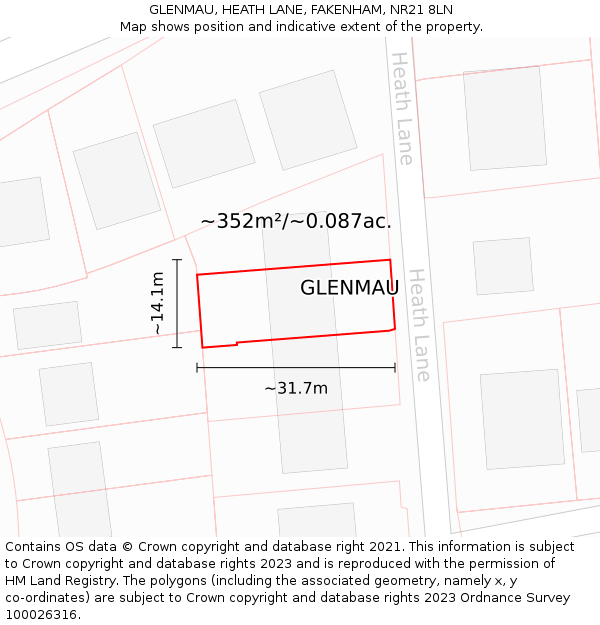 GLENMAU, HEATH LANE, FAKENHAM, NR21 8LN: Plot and title map