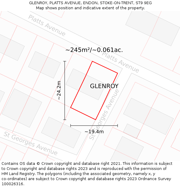 GLENROY, PLATTS AVENUE, ENDON, STOKE-ON-TRENT, ST9 9EG: Plot and title map