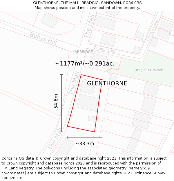 GLENTHORNE, THE MALL, BRADING, SANDOWN, PO36 0BS: Plot and title map