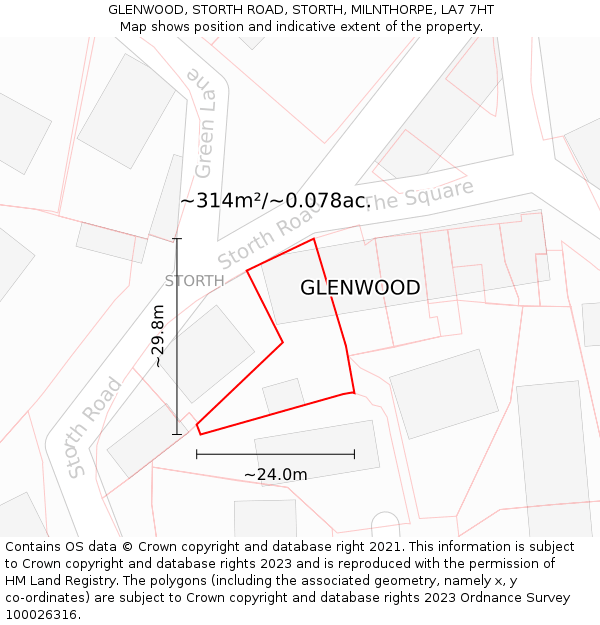 GLENWOOD, STORTH ROAD, STORTH, MILNTHORPE, LA7 7HT: Plot and title map